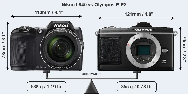 Size Nikon L840 vs Olympus E-P2