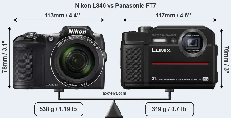 Size Nikon L840 vs Panasonic FT7