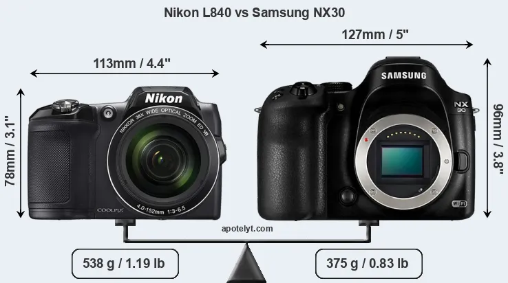 Size Nikon L840 vs Samsung NX30