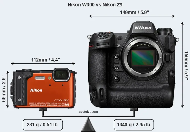 Size Nikon W300 vs Nikon Z9