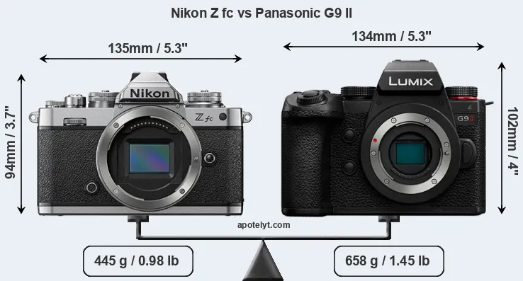 Size Nikon Z fc vs Panasonic G9 II