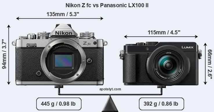 Size Nikon Z fc vs Panasonic LX100 II