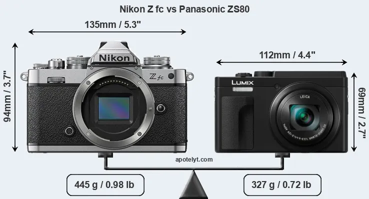 Size Nikon Z fc vs Panasonic ZS80
