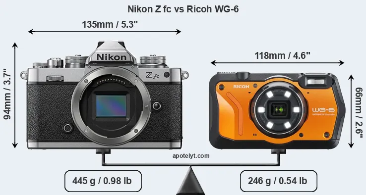 Size Nikon Z fc vs Ricoh WG-6
