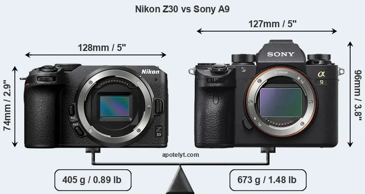 Size Nikon Z30 vs Sony A9