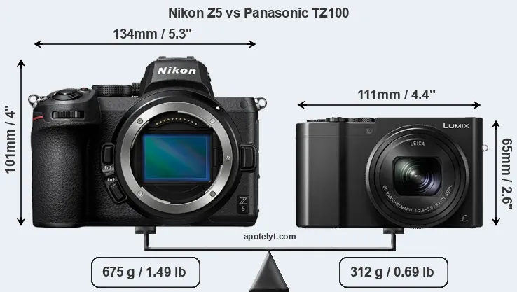 Size Nikon Z5 vs Panasonic TZ100