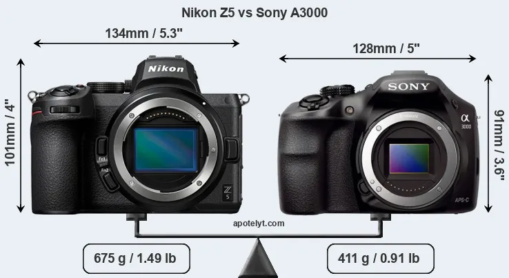 Size Nikon Z5 vs Sony A3000