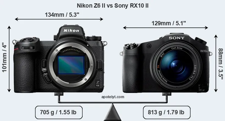 Size Nikon Z6 II vs Sony RX10 II