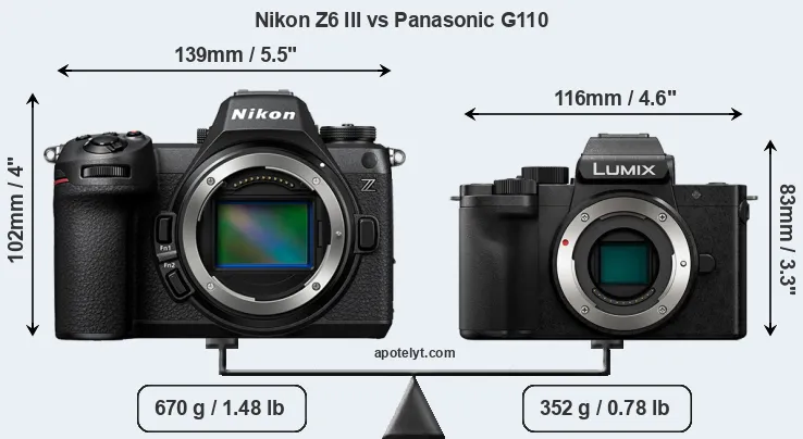 Size Nikon Z6 III vs Panasonic G110