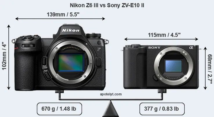 Size Nikon Z6 III vs Sony ZV-E10 II