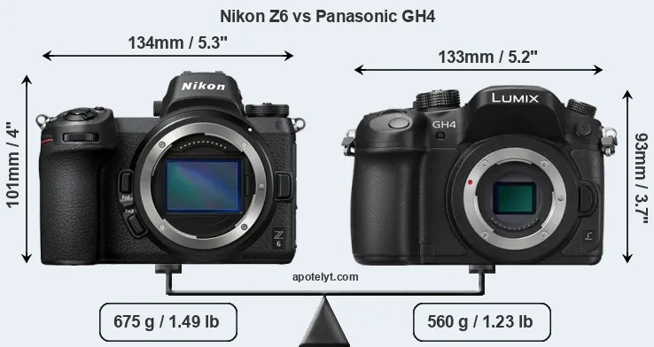 Size Nikon Z6 vs Panasonic GH4