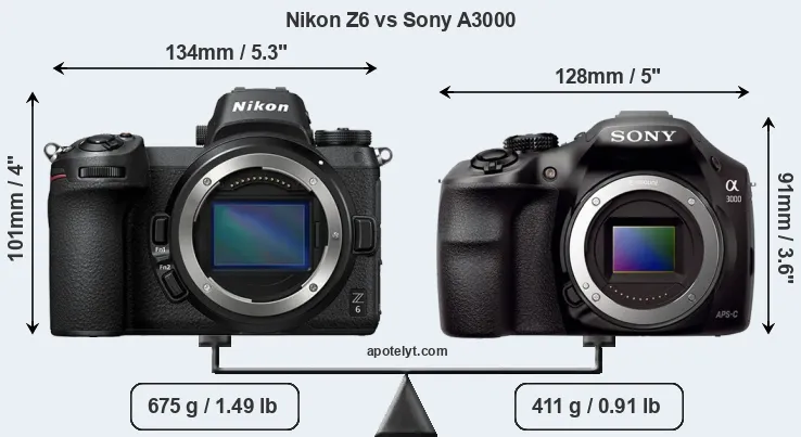 Size Nikon Z6 vs Sony A3000