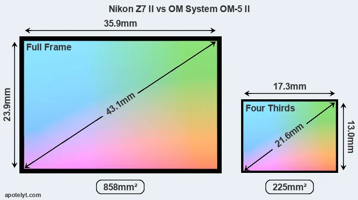 Nikon Z7 II and OM System OM-5 II sensor measures