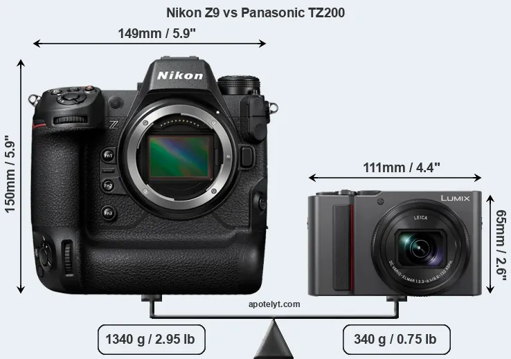 Size Nikon Z9 vs Panasonic TZ200