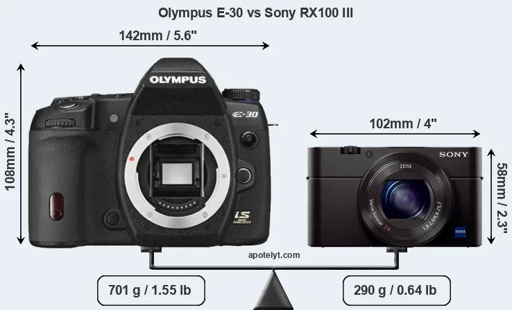 Size Olympus E-30 vs Sony RX100 III
