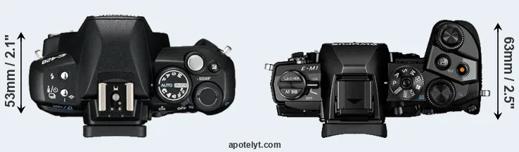 Compare E-420 versus E-M1 top