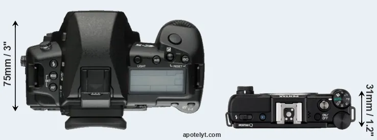 Compare E-5 versus Pentax Q top