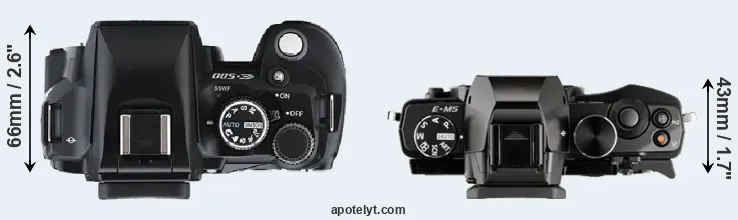 Compare E-500 versus E-M5 top