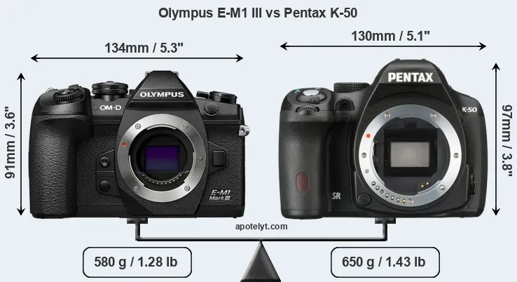 Size Olympus E-M1 III vs Pentax K-50