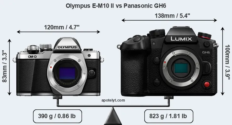 Size Olympus E-M10 II vs Panasonic GH6