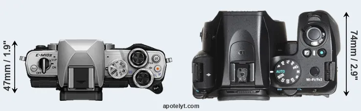 Compare E-M10 II versus K-70 top