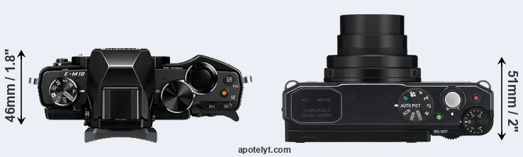 Compare E-M10 versus MX-1 top