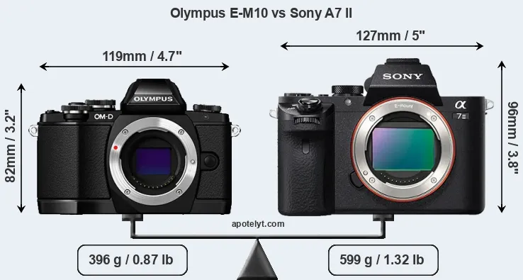 Size Olympus E-M10 vs Sony A7 II