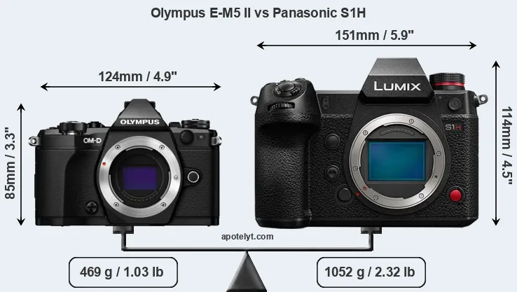 Size Olympus E-M5 II vs Panasonic S1H