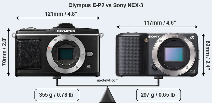 Size Olympus E-P2 vs Sony NEX-3