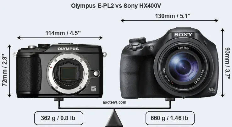 Size Olympus E-PL2 vs Sony HX400V