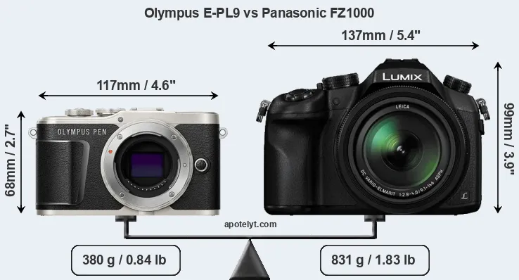 Size Olympus E-PL9 vs Panasonic FZ1000