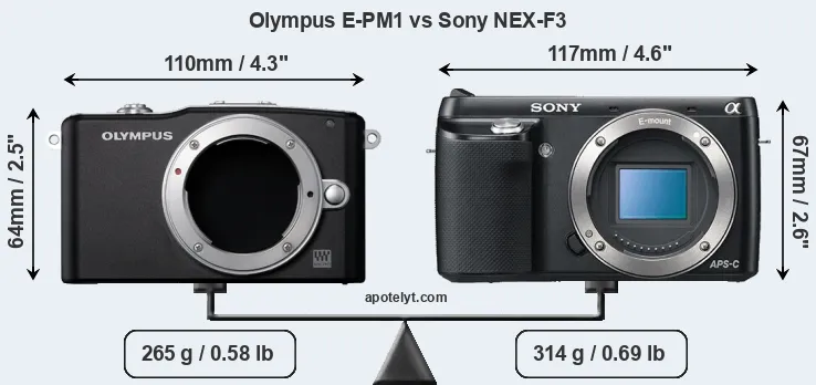 Size Olympus E-PM1 vs Sony NEX-F3