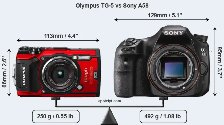 Size Olympus TG-5 vs Sony A58