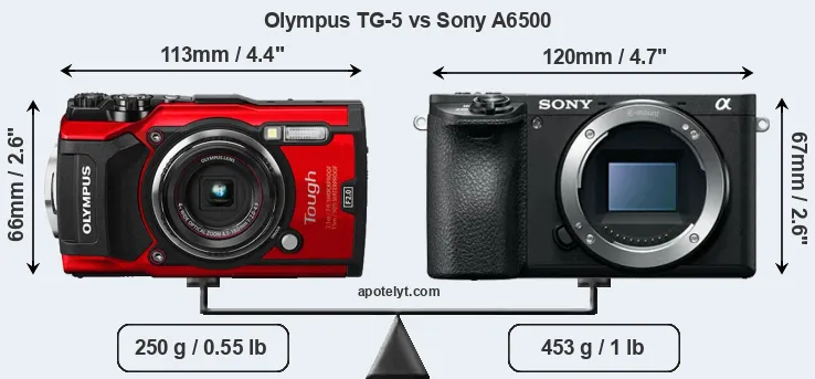 Size Olympus TG-5 vs Sony A6500