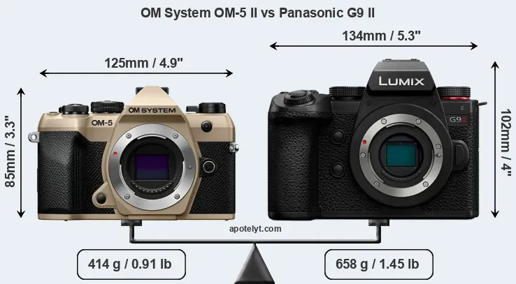 Size OM System OM-5 II vs Panasonic G9 II
