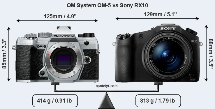 Size OM System OM-5 vs Sony RX10