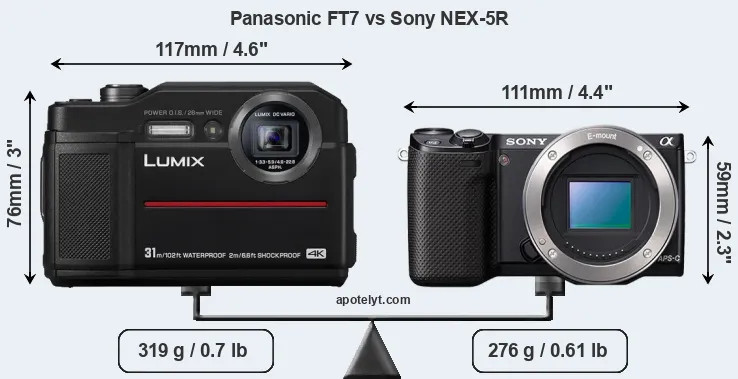 Size Panasonic FT7 vs Sony NEX-5R