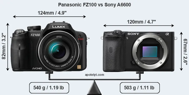 Size Panasonic FZ100 vs Sony A6600