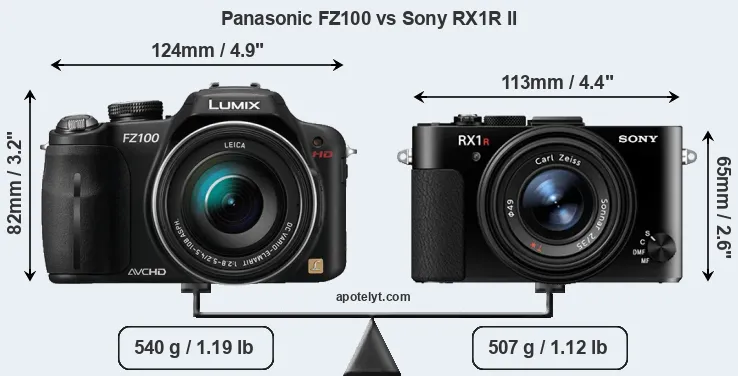 Size Panasonic FZ100 vs Sony RX1R II