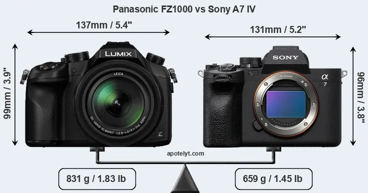 Size Panasonic FZ1000 vs Sony A7 IV