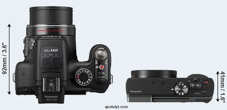 Compare FZ150 versus ZS70 top