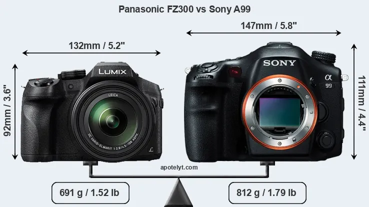Size Panasonic FZ300 vs Sony A99