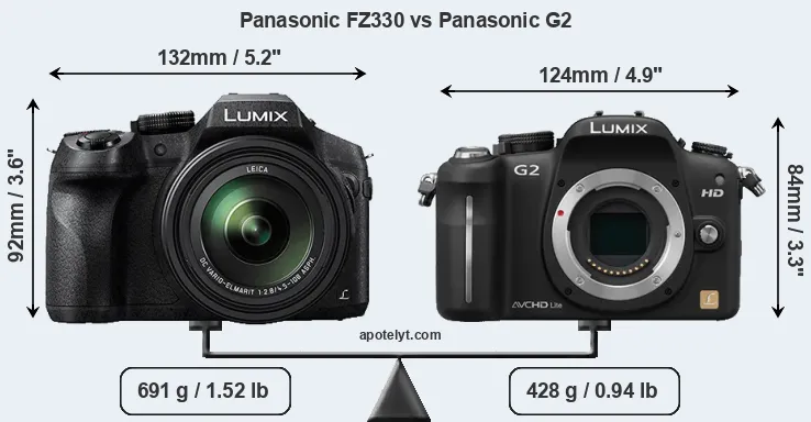 Size Panasonic FZ330 vs Panasonic G2