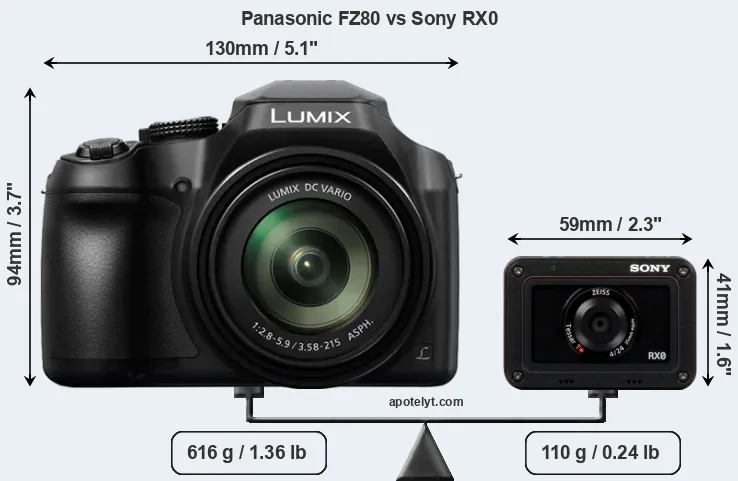 Size Panasonic FZ80 vs Sony RX0