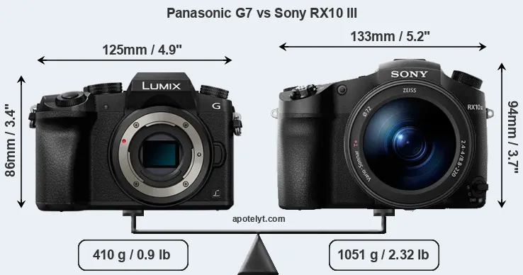 Size Panasonic G7 vs Sony RX10 III