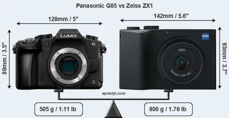 Size Panasonic G85 vs Zeiss ZX1