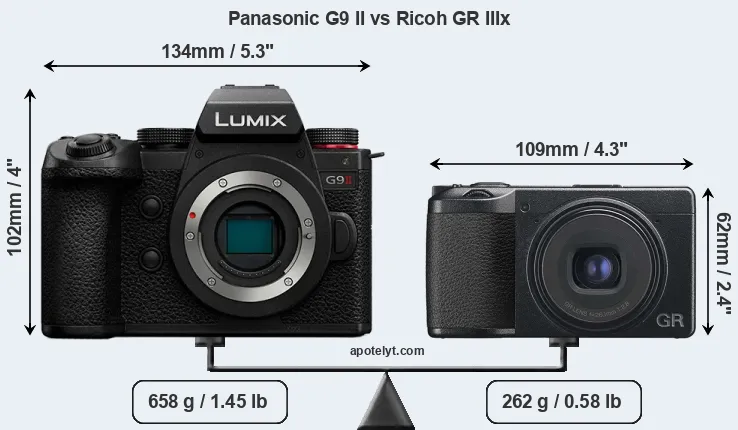 Size Panasonic G9 II vs Ricoh GR IIIx
