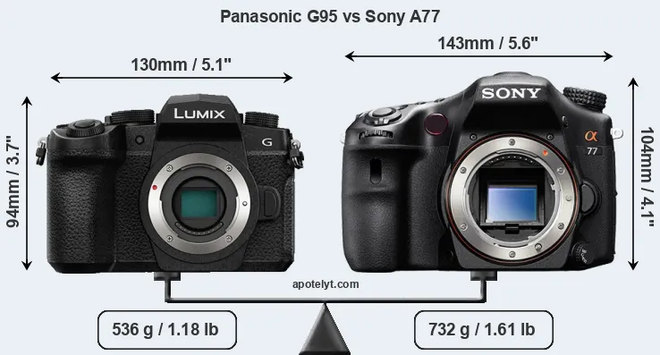 Size Panasonic G95 vs Sony A77