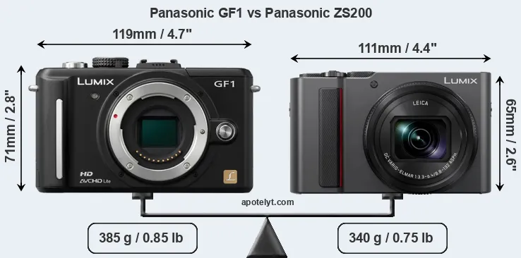 Size Panasonic GF1 vs Panasonic ZS200