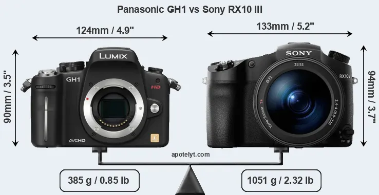 Size Panasonic GH1 vs Sony RX10 III